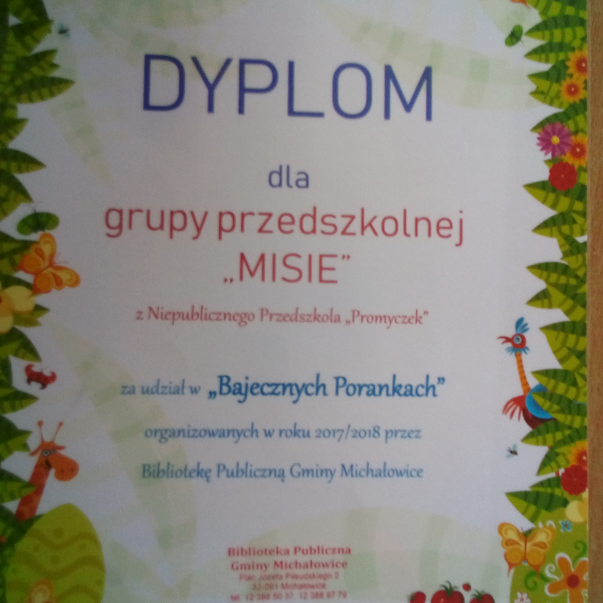 Dyplom dla Grupy Misie